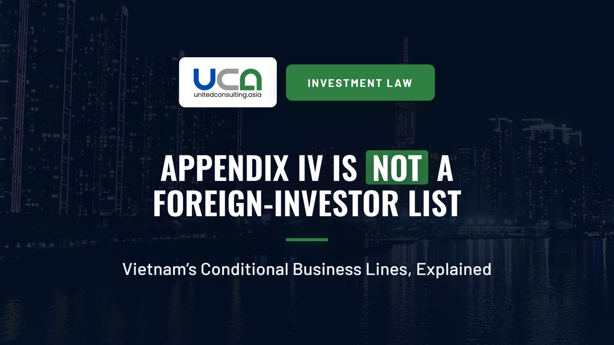 Blog cover: Appendix IV and Vietnam's conditional business lines, explained. Night Ho Chi Minh City skyline, photo by lumopla